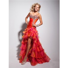 New High Low Sweetheart Long Orange Multi Color Prom Dress With Beading Ruffles