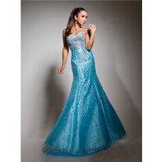 New Mermaid Sweetheart Long Blue Sparkly Evening Prom Dress With Beading Sequins