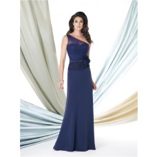One Shoulder Navy Blue Lace Chiffon Mother Of The Bride Occasion Dress Belt Flower  