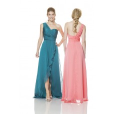 One Shoulder Strap Long Jade Green Chiffon Ruffle Occasion Bridesmaid Dress With Slit