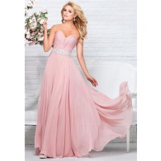 Perfect A Line Strapless Sweetheart Long Blush Pink Chiffon Beaded Prom Dress