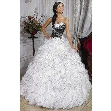 Pretty Ball Gown Black and White Organza Quinceanera Dress With Beading Ruffles
