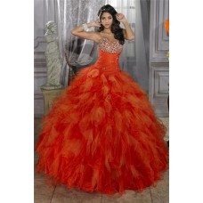 Pretty Ball Gown Orange Organza Quinceanera Dress With Beading Ruffles