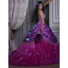 Pretty Ball Gown Purple Beading Organza Quinceanera Dress With Detachable Skirt