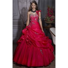 Pretty Ball Gown Red Taffeta Quinceanera Dress With Embroidered Beading