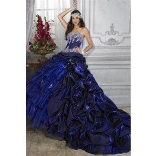 Pretty Ball Gown Royal Blue Taffeta Quinceanera Dress With Embroidered Beading