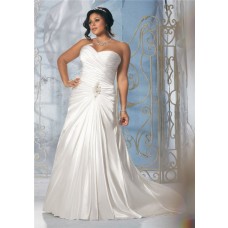 Princess A Line Strapless Sweetheart Ruched Satin Plus Size Wedding Dress Corset Back 