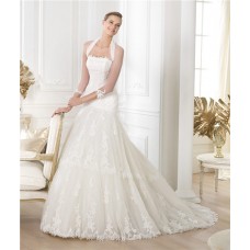 Princess A Line Strapless Tulle Lace Wedding Dress With Long Sleeves Jacket