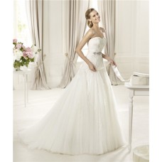 Princess A Line Sweetheart Flowing Tulle Lace Wedding Dress With Sash Bow