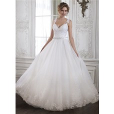 Princess A Line Sweetheart Low Back Tulle Lace Wedding Dress With Crystals Sash