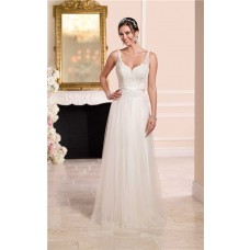 Princess A Line Sweetheart Open Back Tulle Lace Wedding Dress With Belt