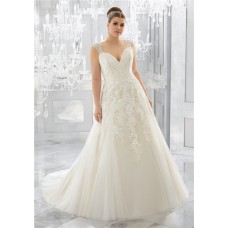 Princess A Line Sweetheart Tulle Lace Plus Size Wedding Dress With Straps