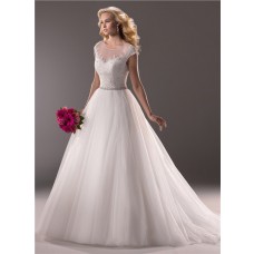 Princess Ball Gown Illusion Neckline Tulle Lace Wedding Dress With Sheer Back