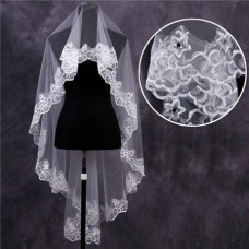 Princess One Layer Tulle Lace Waltz Length Wedding Bridal Veil
