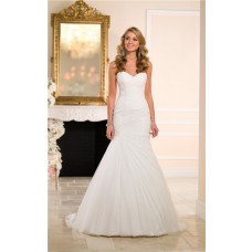 Romantic Mermaid Sweetheart Tulle Ruched Simple Wedding Dress Corset Back