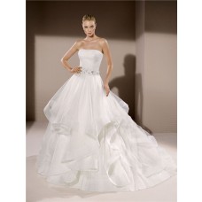 Royal Ball Gown Strapless Tulle Ruffle Wedding Dress With Floral Belt