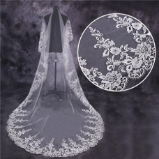 Royal One Tier Tulle Venice Lace Long Cathedral Wedding Bridal Veil