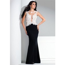 Sexy Mermaid See Through Open Back White And Black Lace Chiffon Long Evening Dress