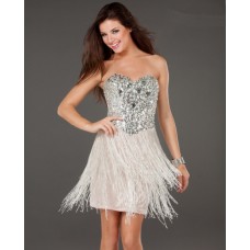 Sexy Sheath Sweetheart Short/Mini Silver Sequins Fringe Cocktail Dress
