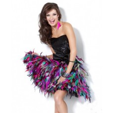 Sexy Strapless Short Mini Black Sequin Feather Sweet Sixteen Cocktail Party Dress
