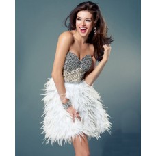 Sexy Sweetheart Short White Feather Beaded Sweet Sixteen Cocktail Party Dress