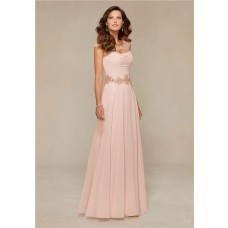 Sheath Front Cut Out Long Blush Pink Chiffon Beaded Mother Of The Bride Evening Dress