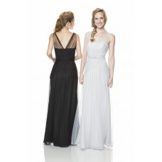 Sheath Long White Chiffon Ruched Occasion Bridesmaid Dress With Sheer Straps Belt