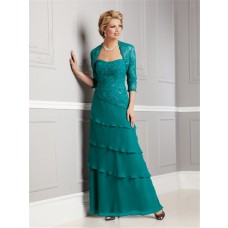Sheath sweetheart long jade chiffon lace mother of the bride dress with jacket