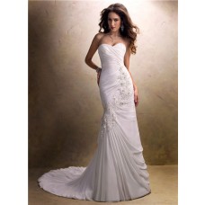 Simple A Line Sweetheart Asymmetrical Ruched Chiffon Wedding Dress With Lace 