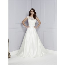 Simple A Line Sweetheart Satin Wedding Dress With Lace Jacket And Bow Sash