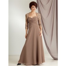 Simple A line sweetheart long brown chiffon mother of the bride dress with jacket
