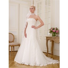 Simple Fitted Mermaid Strapless Tulle Vintage Lace Wedding Dress