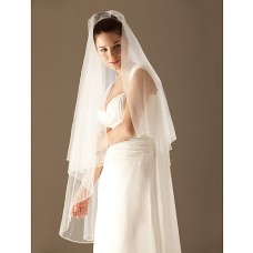 Simple Ivory Tulle Wedding Bridal Veil With Beaded Edge