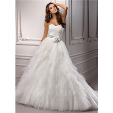 Simple Princess Ball Gown Sweetheart Layered Tulle Wedding Dress With Crystal Flower