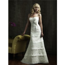 Slim A Line Strapless Scoop Layered Organza Lace Wedding Dress With Bow