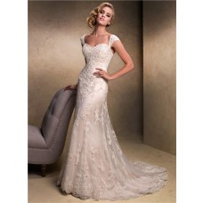Slim A Line Sweetheart Champagne Colored Lace Wedding Dress With Detachable Straps 