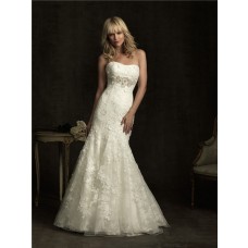 Slim Fitted Mermaid Strapless Empire Waist Ivory Lace Wedding Dress 