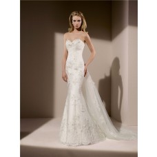 Slim Mermaid Strapless Corset Back Lace Beaded Crystal Wedding Dress With Detachable Train