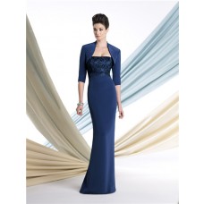 Slim Mermaid Strapless Royal Blue Chiffon Mother Of The Bride Evening Dress With Jacket