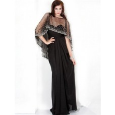 Sparkle Sheath Long Black Chiffon Evening Prom Dress With Beaded Sequins Shawl