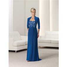 Strapless Royal Blue Lace Chiffon Mother Of The Bride Evening Dress With Bolero Jacket