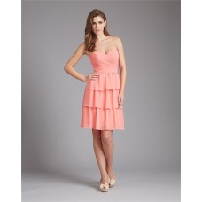 Strapless Sweetheart Short Tiered Coral Chiffon Wedding Guest Bridesmaid Dress