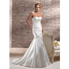 Stunning Fit And Flare Mermaid Strapless Ruched Satin Wedding Dress Corset Back