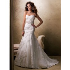 Traditional A Line Princess Strapless Lace Wedding Dress With Sparkle Sequins