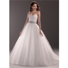 Traditional Ball Gown Sweetheart Tulle Wedding Dress With Beading Crystal Belt