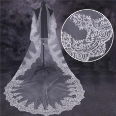 Traditional One Tier Tulle Lace Long Cathedral Wedding Bride Veil