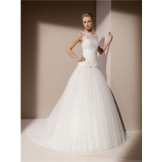 Trumpet Mermaid Boat Neck V Back Tulle Lace Applique Wedding Dress With Bow
