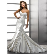 Trumpet/ Mermaid Sweetheart Ivory Satin Wedding Dress With Crystal Buttons Bows