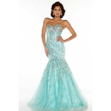Trumpet Mermaid Sweetheart Long Mint Green Lace Beaded Sequin Prom Evening Dress
