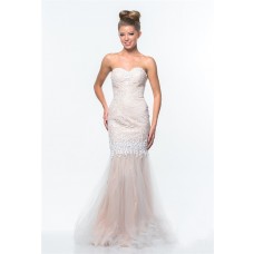 Trumpet Mermaid Sweetheart Nude Tulle Lace Beaded Evening Prom Dress